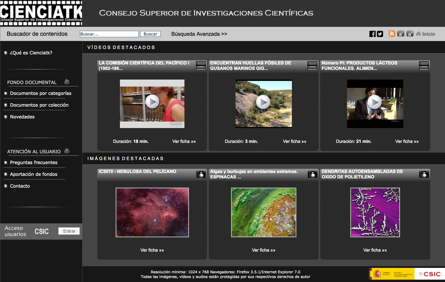 Variedad de vídeos y fotografías en Cienciatk